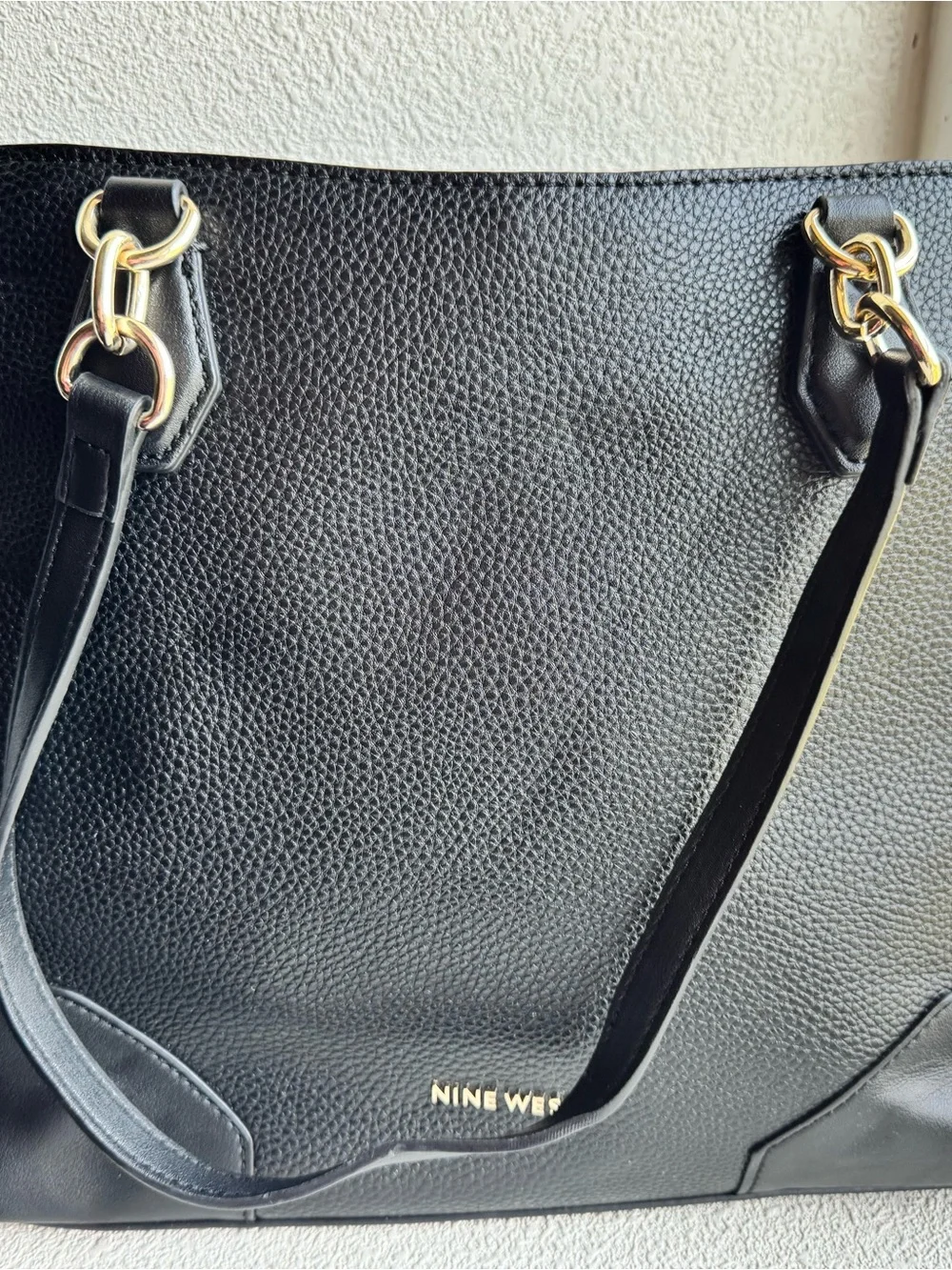 Nine West Black Pebbled Tote with Gold Accents